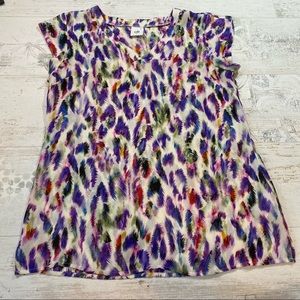 CAbi Rainbow Feather Animal Print Sheer Blouse